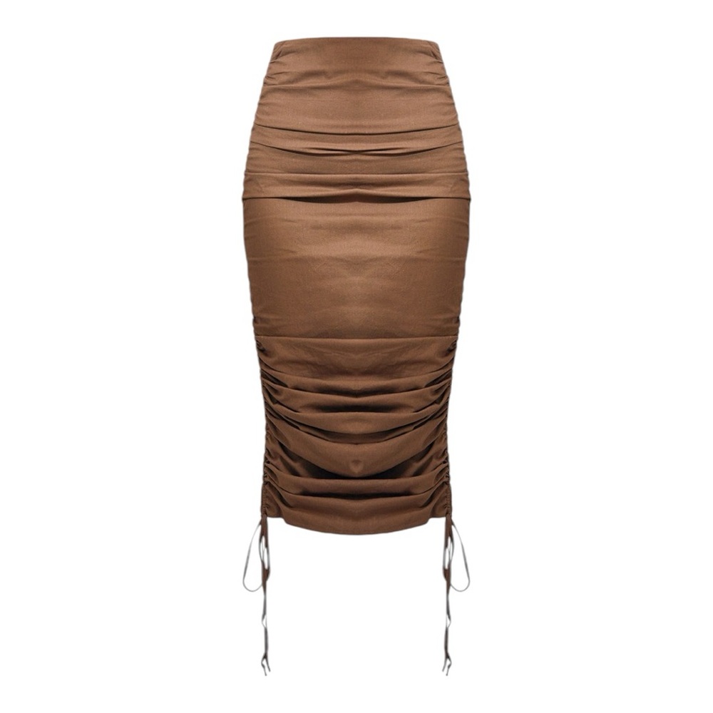 Khaki Woven Linen Look Extreme Ruched Tie Hem Midaxi Skirt